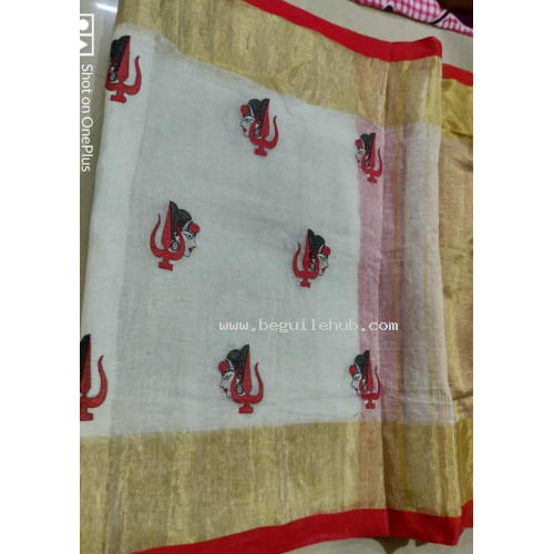  Pure Linen saree with  embroidery -N115WA012
