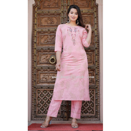 Cotton flex Kurthi with pant -Pink 