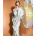 Pure Organza Silk Saree Hand painted - White with golden yellow heart 