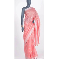 Plain pure Linen Saree with silver zari and bootas all over