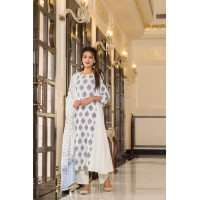 Cotton kurti printed with pant and duppatta  -VO134h 