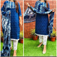 Cotton kurti printed  with pant and duppatta - VO134i