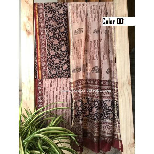 Unstitched chanderi silk salwar set block printed VO137e