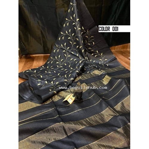   Tusser Silk Saree with embroidery  - N138D001 - From Silk Collections