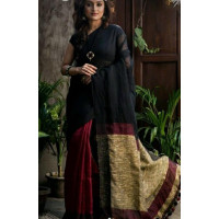 Linen by linen saree - Black mehroon Saree -Latest linen saree -Best quality saree-partywear saree