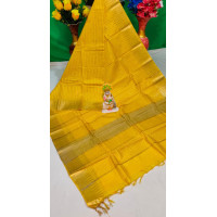 Beautiful  Handloom Organza jute Temple design saree - Festive wear -yellow