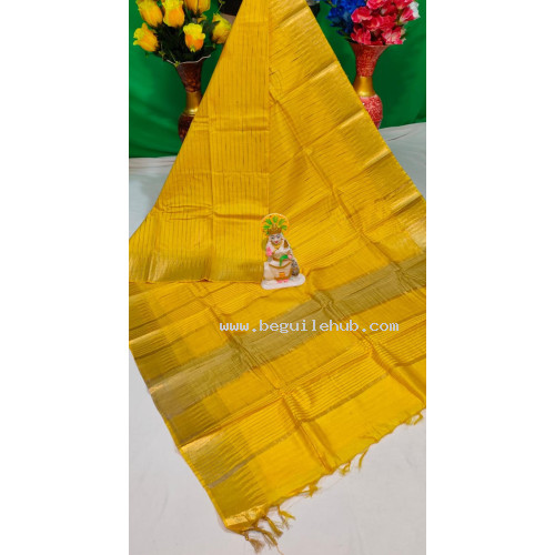 Beautiful  Handloom Organza jute Temple design saree - Festive wear -yellow