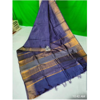 Beautiful  Handloom Organza jute Temple design saree  -Festive wear -Blue Saree
