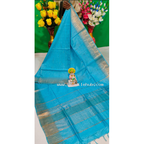 Beautiful  Handloom Organza jute Temple design saree -Festive wear -Skyblue Saree