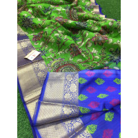 Pure Kora by kora floral digital printed saree  -Green printed saree