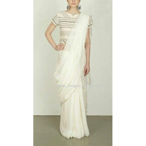 White Linen Handloom Saree