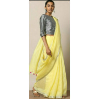 Yellow Linen Handloom Saree
