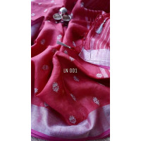 Pink linen saree with silver border