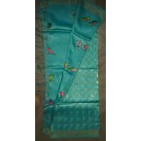 Blue saree with bird embroidery