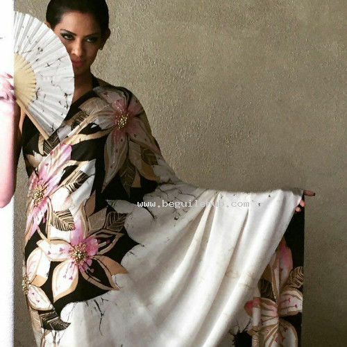 Beautiful Floral Design Modal  Satin Silk Saree-batik printed saree