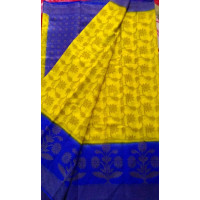Yellow & Blue Linen Silk Benaras Handloom Saree -0003