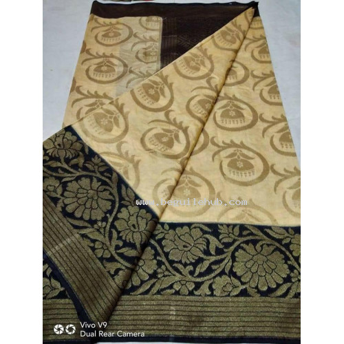 Linen Silk Benaras Handloom Saree - 0022