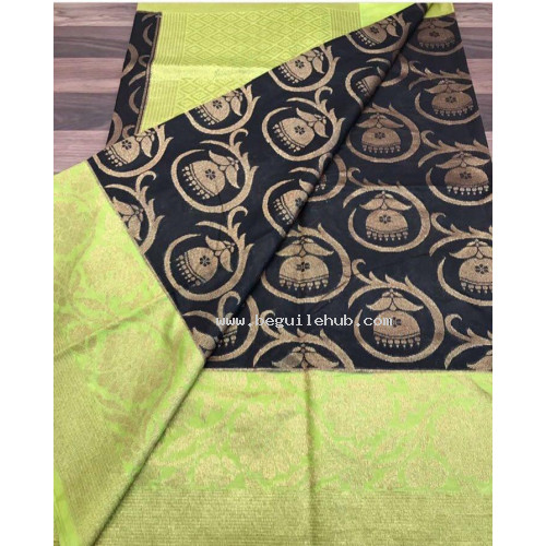 Black & Green Linen Silk Benaras Handloom Saree-0029