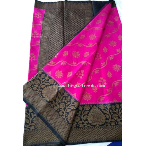 Magenta Linen Silk Benaras Handloom Saree -0038