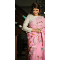Pink Linen Embroidery Saree