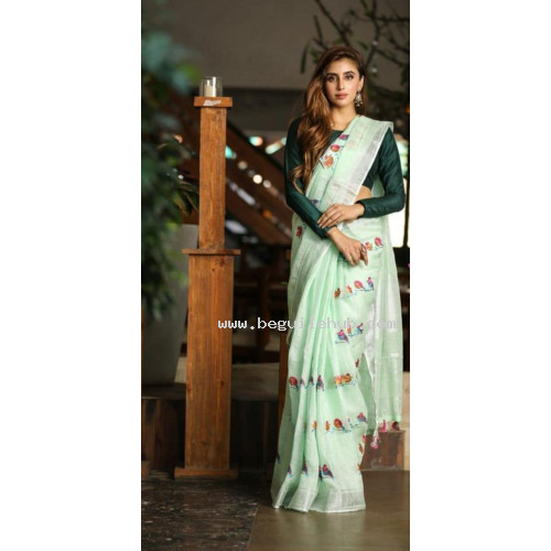 Linen Saree with embroidery