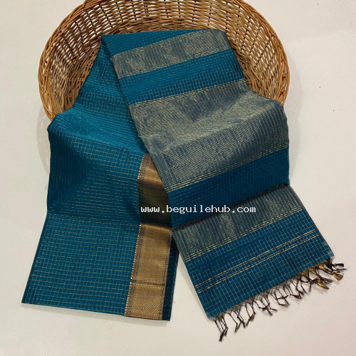 Maheshwari Handloom Saree - BH003 - Blue