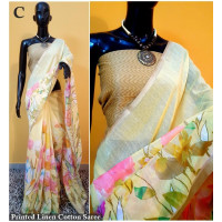 Linen saree with floral prints