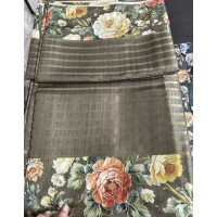 Dark Green Tussar Saree with Golden Zari Stripes & Floral Zari-Highlighted Border - FS172