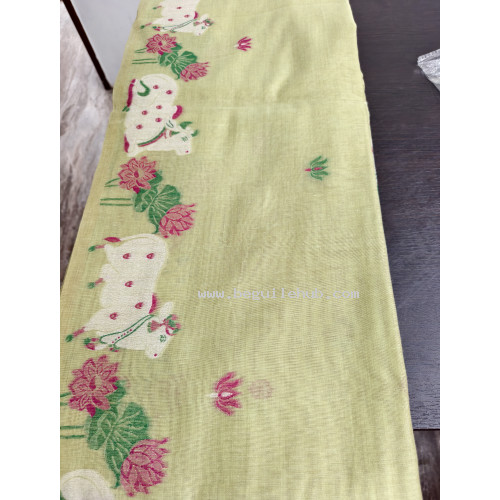 Light Green Fancy Cotton Saree with Pichwai Jamdani Work - FS175