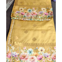Designer Golden Zari Saree with Floral Border & Floral Pallu - FS217 Designer Golden Zari Saree with Floral Border & Floral Pallu - FS217
