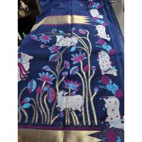 Dark Blue Fancy Cotton Saree with Pichwai Jamdani Work - FS227