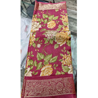 Beautiful Maroon Floral Saree with Zari Border - FS252 Beautiful Maroon Floral Saree with Zari Border - FS252