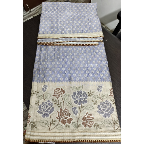 Designer Light Purple Tussar Saree with Block Print, Embroidered Borders & Striped Pallu - FS266 Designer Light Purple Tussar Saree with Block Print, Embroidered Borders & Striped Pallu - FS266