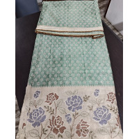 Designer Light Green Tussar Saree with Block Print, Embroidered Borders & Striped Pallu - FS267 Designer Light Green Tussar Saree with Block Print, Embroidered Borders & Striped Pallu - FS267