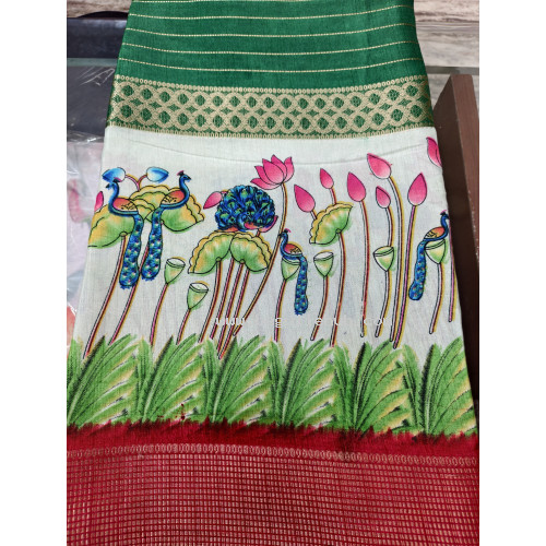 Exclusive Green Soft Silk Saree with Red Zari Borders - FS290 Exclusive Green Soft Silk Saree with Red Zari Borders - FS290