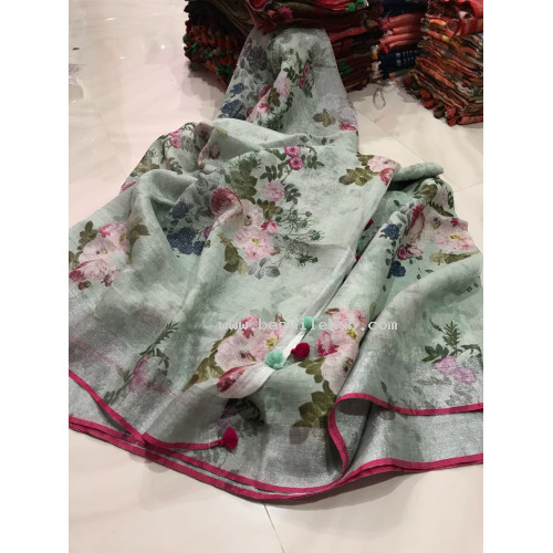Linen saree with digital floral prints