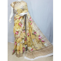 Linen saree with digital prints