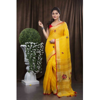 Beautiful Pure Handloom Yellow Linen Sarees  - HC067