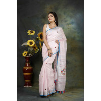 Beautiful Pure Handloom Light Pink Linen Saree  - HC070