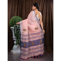 Beautiful Pure Handloom Pink Linen Saree  - HC071