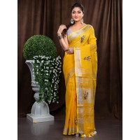 Beautiful Pure Handloom Yellow Linen Saree  - HC072