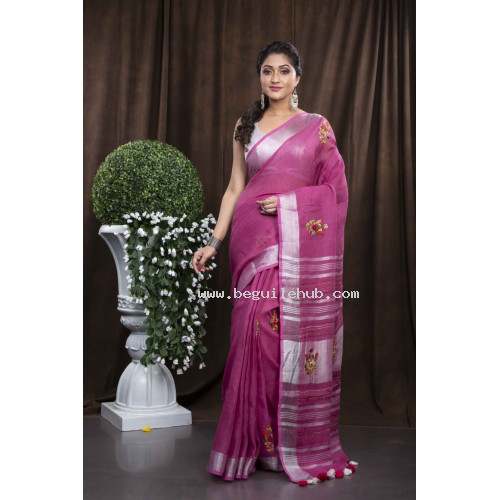 Beautiful Pure Handloom Purple Linen Saree  - HC074