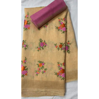 Silk Linen Embroidery Saree – HJ006 - Gold