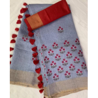 Silk Linen Embroidery Saree – HJ017 - Violet