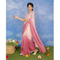 Pure Handloom Zari Embroidered Linen Saree – HJ059 - Pink