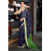 Pure Handloom Zari Embroidered Linen Saree – HJ064 - Navy Blue/Green