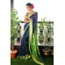 Pure Handloom Zari Embroidered Linen Saree – HJ064 - Navy Blue/Green