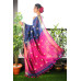 Pure Handloom Zari Embroidered Linen Saree – HJ067 - Navy Blue/Pink