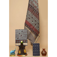 Unstitched Hand block Printed Salwar Suit in Maheshwari Silk - IH007
