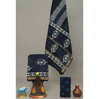 Unstitched Hand block Printed Salwar Suit in Maheshwari Silk - IH010